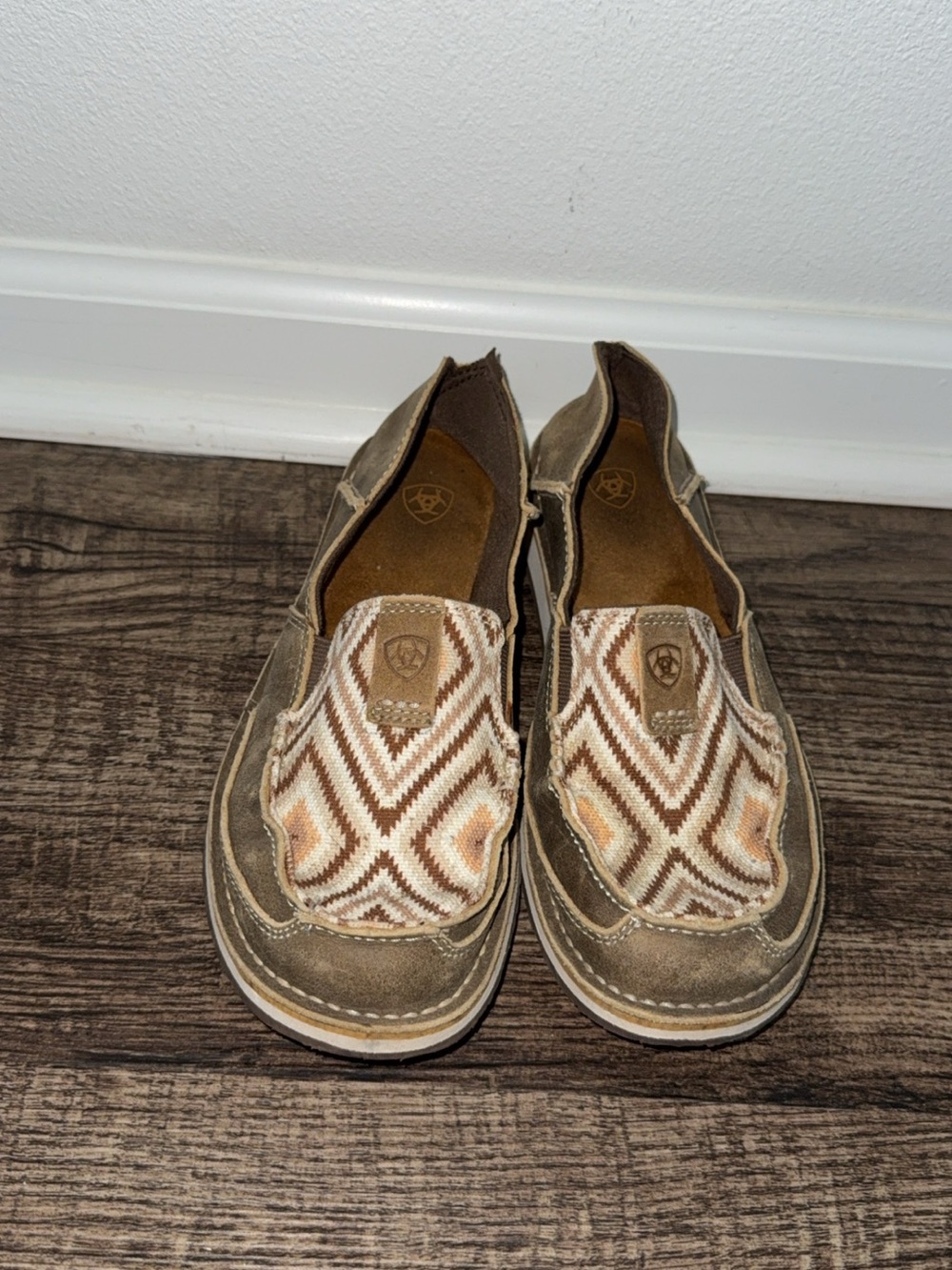 Ariat Women’s Taupe and Cream Chevron Slip-On Moccasins